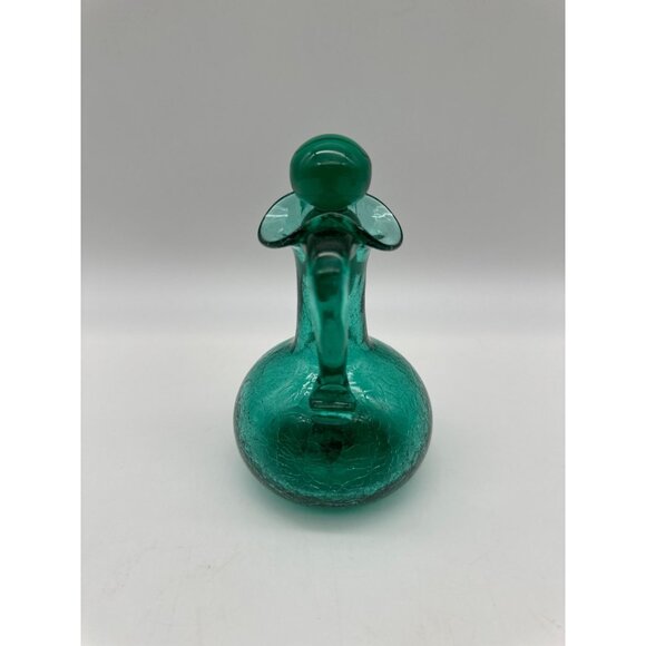 Vintage MCM Handblown Crackle Glass Turquoise Green Blue Cruet Bubble Stopper - Picture 6 of 11